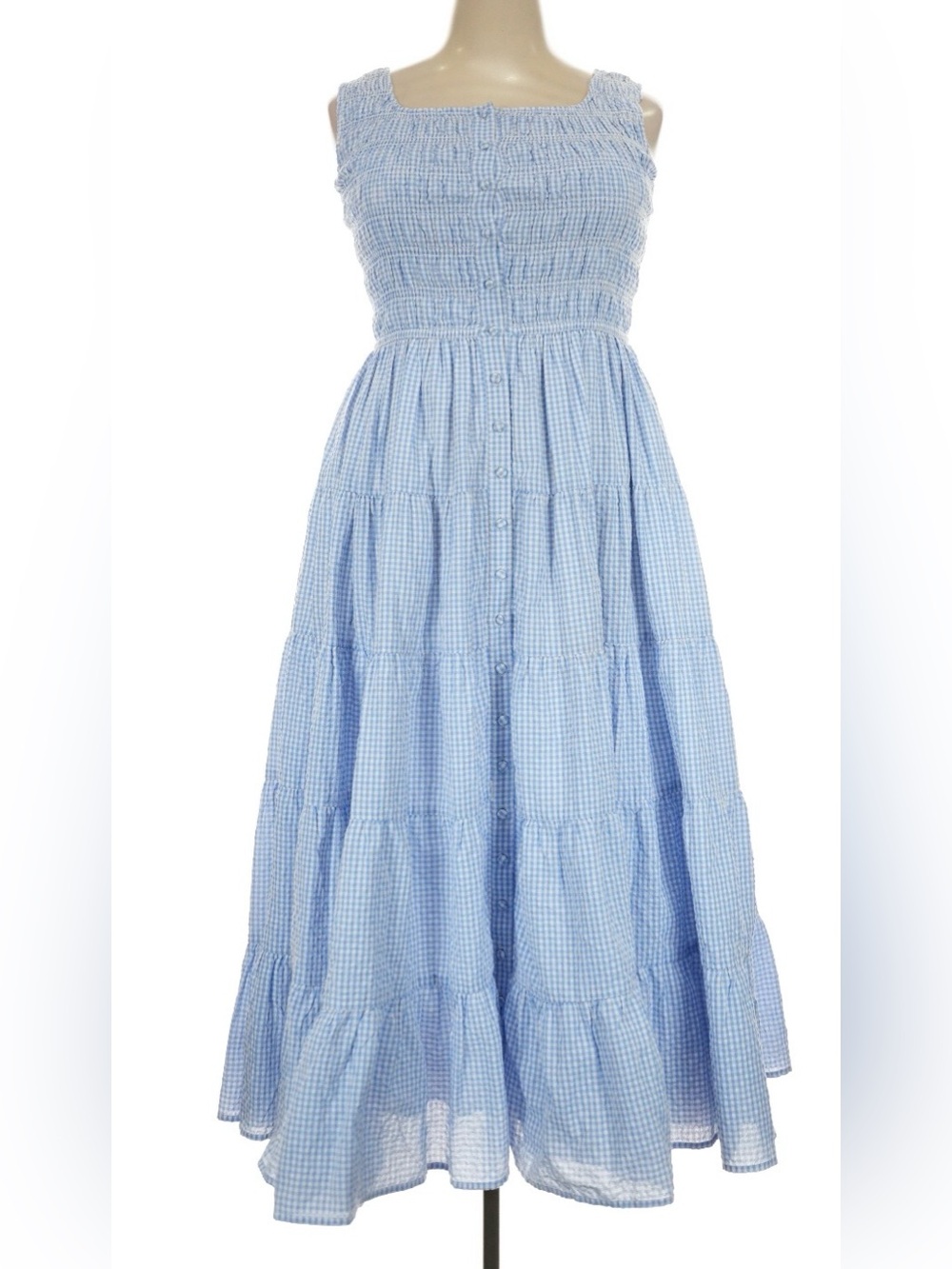 JessaKae blue gingham smocked bodice midi dress